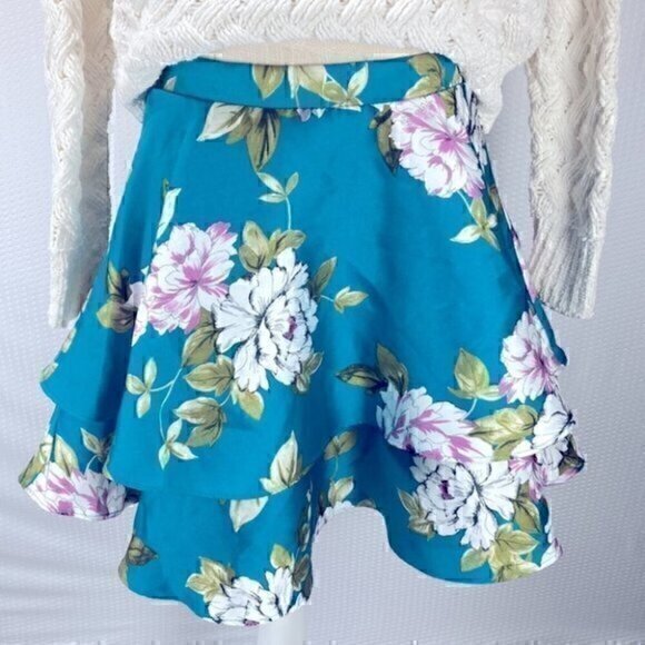 City Studio Skater Skirt Womens Size 4 (Junior 5) Blue Floral Tulle Lined Mini - Picture 3 of 10